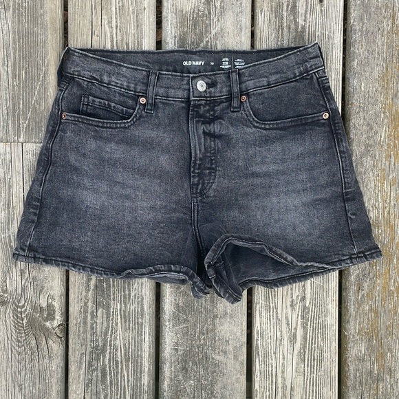 Old Navy Heathered Black Higher High Rise Sky Hi A Line Jean Denim Shorts - Picture 1 of 5
